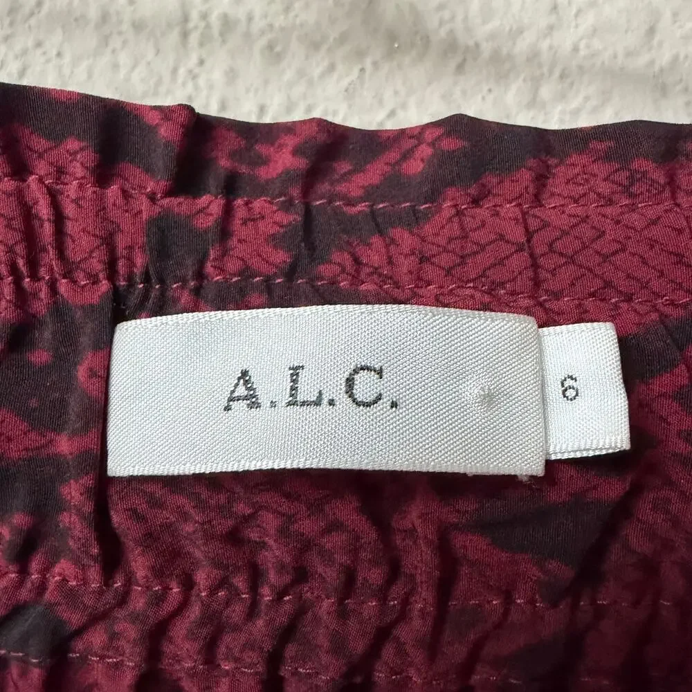 A.L.C. Burgundy Snake Print Pleated Midi Skirt Size 6